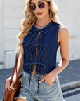 Tied Round Neck Denim Vest