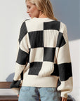 Double Take Full Size Checkered Dropped Shoulder Cardigan