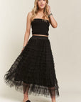 ADORA Elastic Waist Layered Mesh Midi Skirt