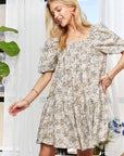 ADORA Floral Square Neck Puff Sleeve Dress