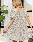 ADORA Floral Square Neck Puff Sleeve Dress