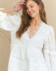 ADORA Lace Detail Tiered Eyelet V-Neck Babydoll Dress