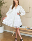 ADORA Lace Detail Tiered Eyelet V-Neck Babydoll Dress