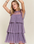 ADORA Layered Ruffled Cap Sleeve Mesh Dress