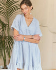 ADORA Ruffled Hem Striped V-Neck Babydoll Dress