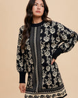 Annie Wear Floral Jacquard Round Neck Sweater Dress