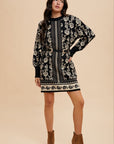 Annie Wear Floral Jacquard Round Neck Sweater Dress