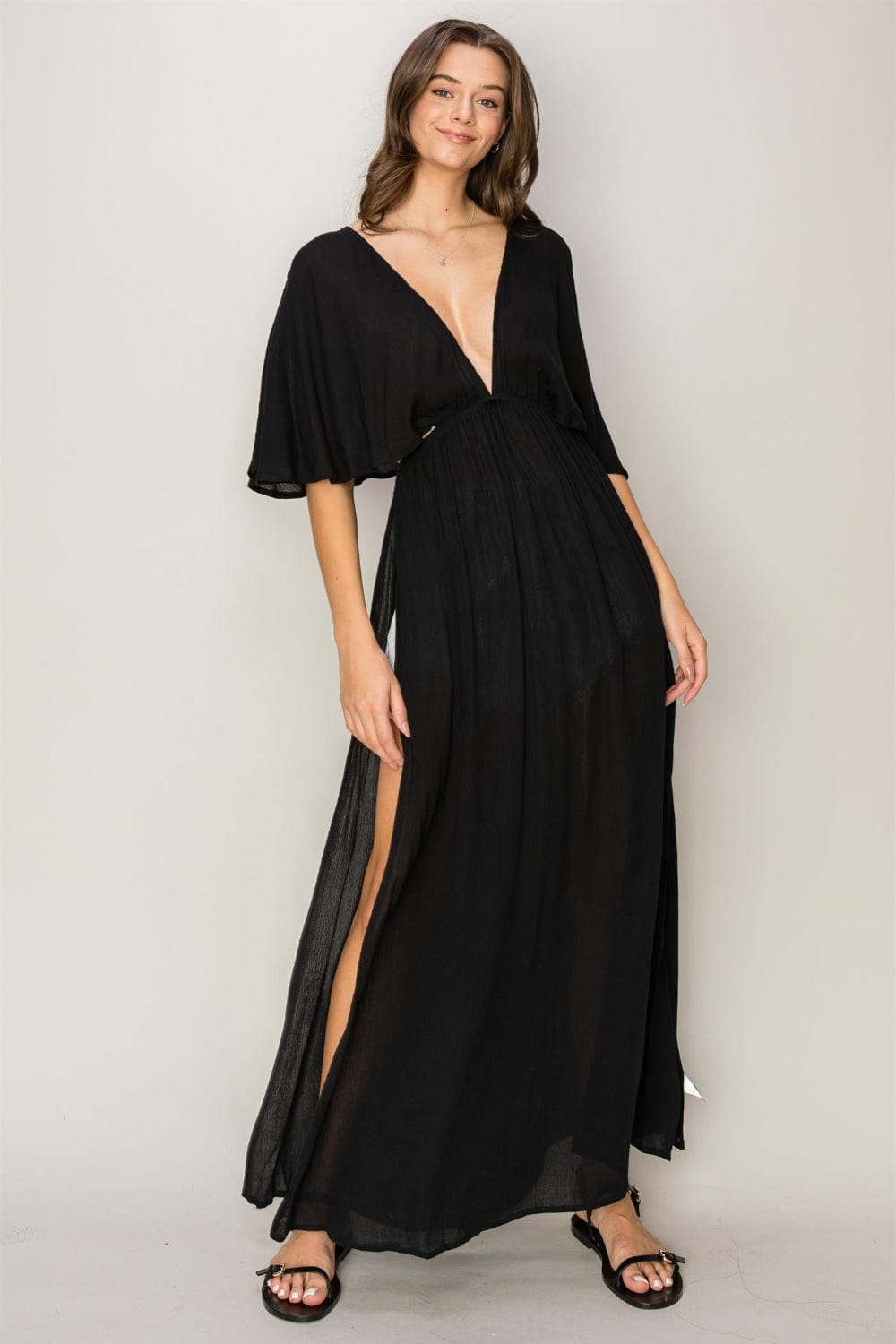 Black HYFVE Tie Back Maxi Split Cover Up Dress