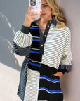 Oh Full Size Striped Half Button Long Sleeve Mini Dress