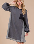 Ces Femme Striped Patchwork Round Neck Terry Sweatshirt Dress