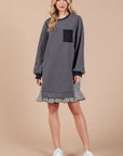 Ces Femme Striped Patchwork Round Neck Terry Sweatshirt Dress