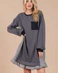 Ces Femme Striped Patchwork Round Neck Terry Sweatshirt Dress