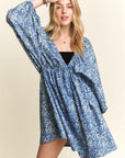 ADORA Printed V-Neck Batwing Sleeve Mini Dress