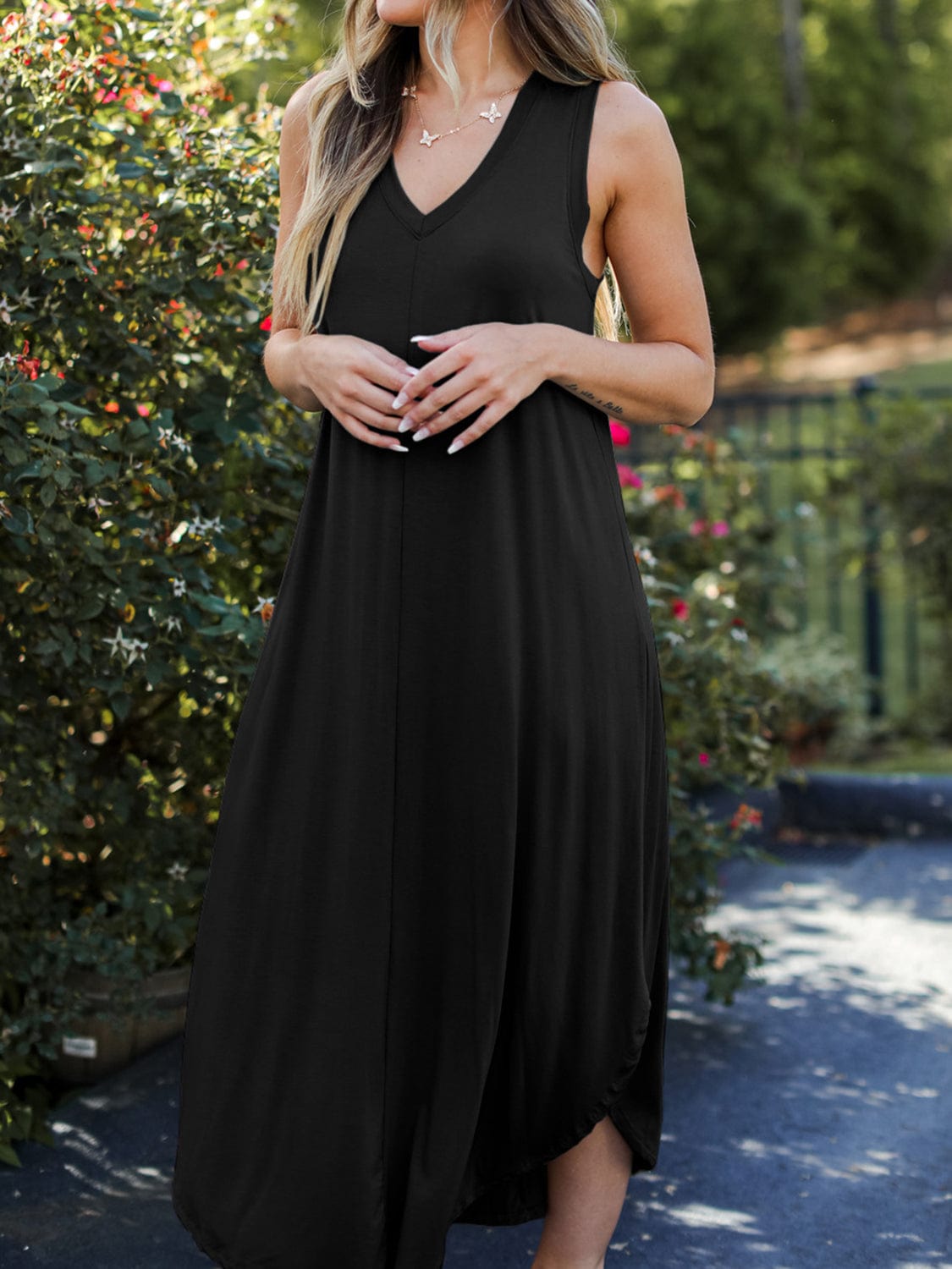 Dark Slate Gray Full Size V-Neck Midi Tank Dress