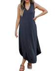 Dark Slate Gray Full Size V-Neck Midi Tank Dress