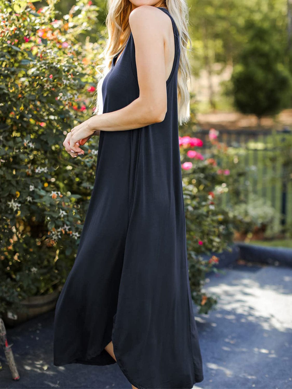 Dark Slate Gray Full Size V-Neck Midi Tank Dress