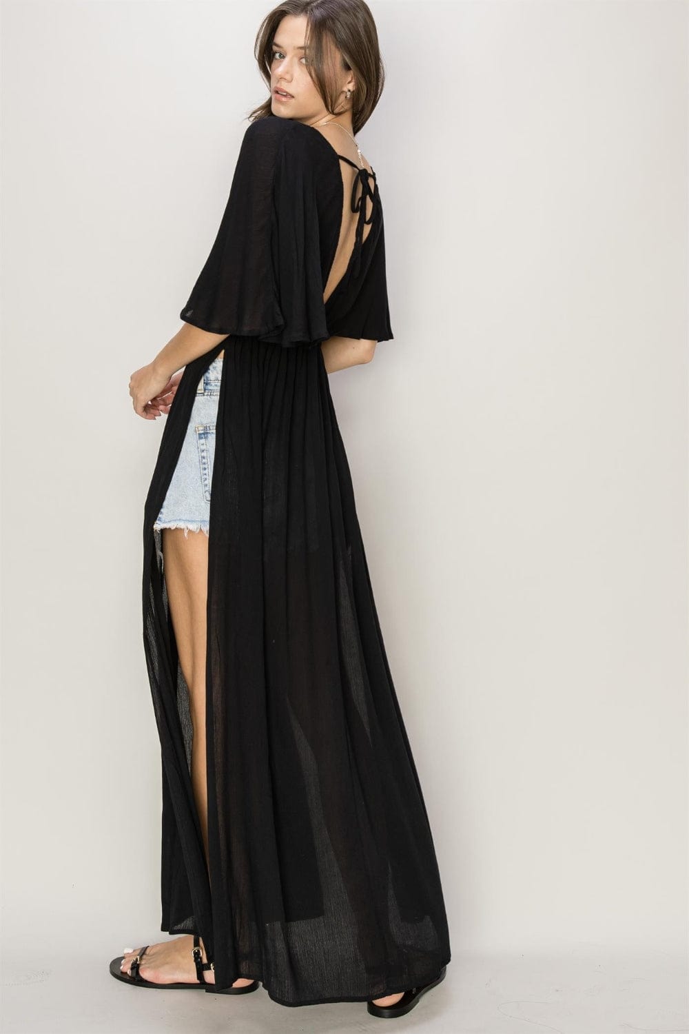 Black HYFVE Tie Back Maxi Split Cover Up Dress