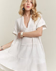 ADORA Tiered Notched Short Sleeve Dress