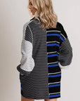 Oh Full Size Striped Half Button Long Sleeve Mini Dress