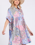 SAGE + FIG Floral Collared Neck Half Sleeve Mini Shirt Dress