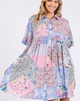 SAGE + FIG Floral Collared Neck Half Sleeve Mini Shirt Dress