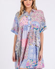 SAGE + FIG Floral Collared Neck Half Sleeve Mini Shirt Dress