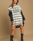 Umgee Peace Applique Striped Short Sleeve Mini Dress