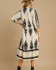 Umgee Printed Notched Midi Dress