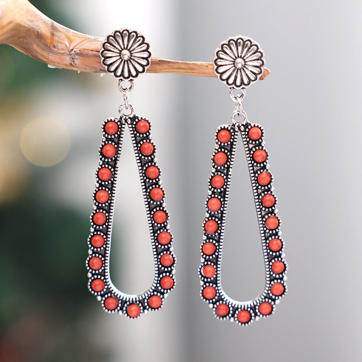 Gray Alloy Beaded Teardrop Earrings