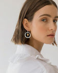 Brass Contrast Cross Dangle Earrings