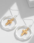 Brass Contrast Cross Dangle Earrings