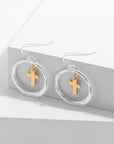 Brass Contrast Cross Dangle Earrings