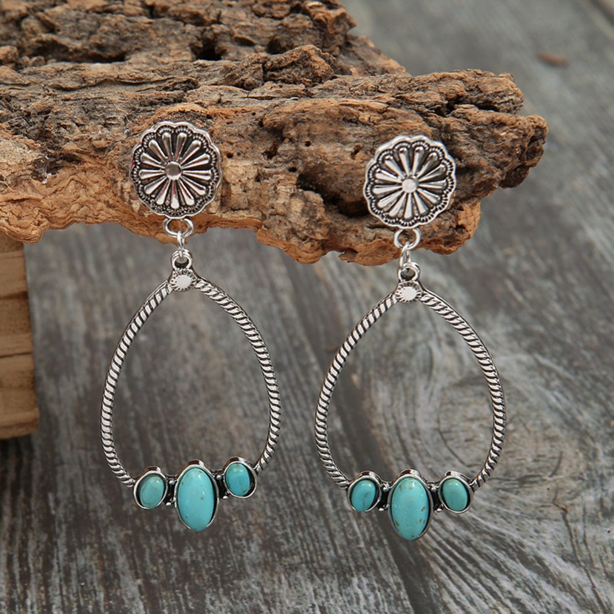 Dim Gray Artificial Turquoise Teardrop Earrings