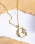 Copper 14K Gold-Plated Moon & Star Shape Pendant Necklace