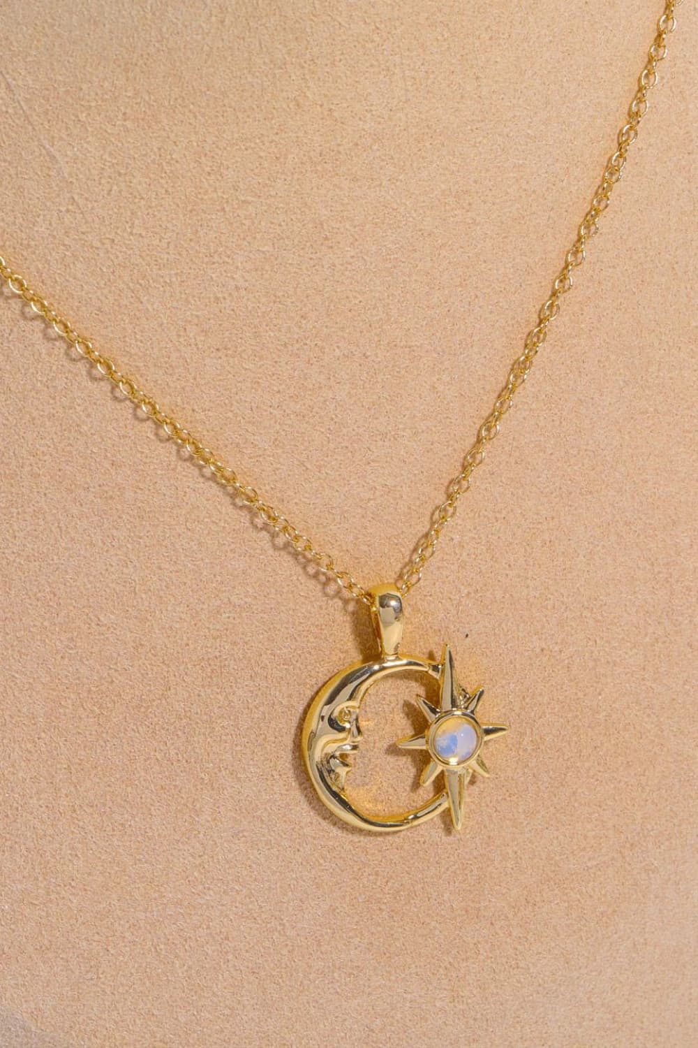 Copper 14K Gold-Plated Moon &amp; Star Shape Pendant Necklace