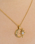 Copper 14K Gold-Plated Moon & Star Shape Pendant Necklace