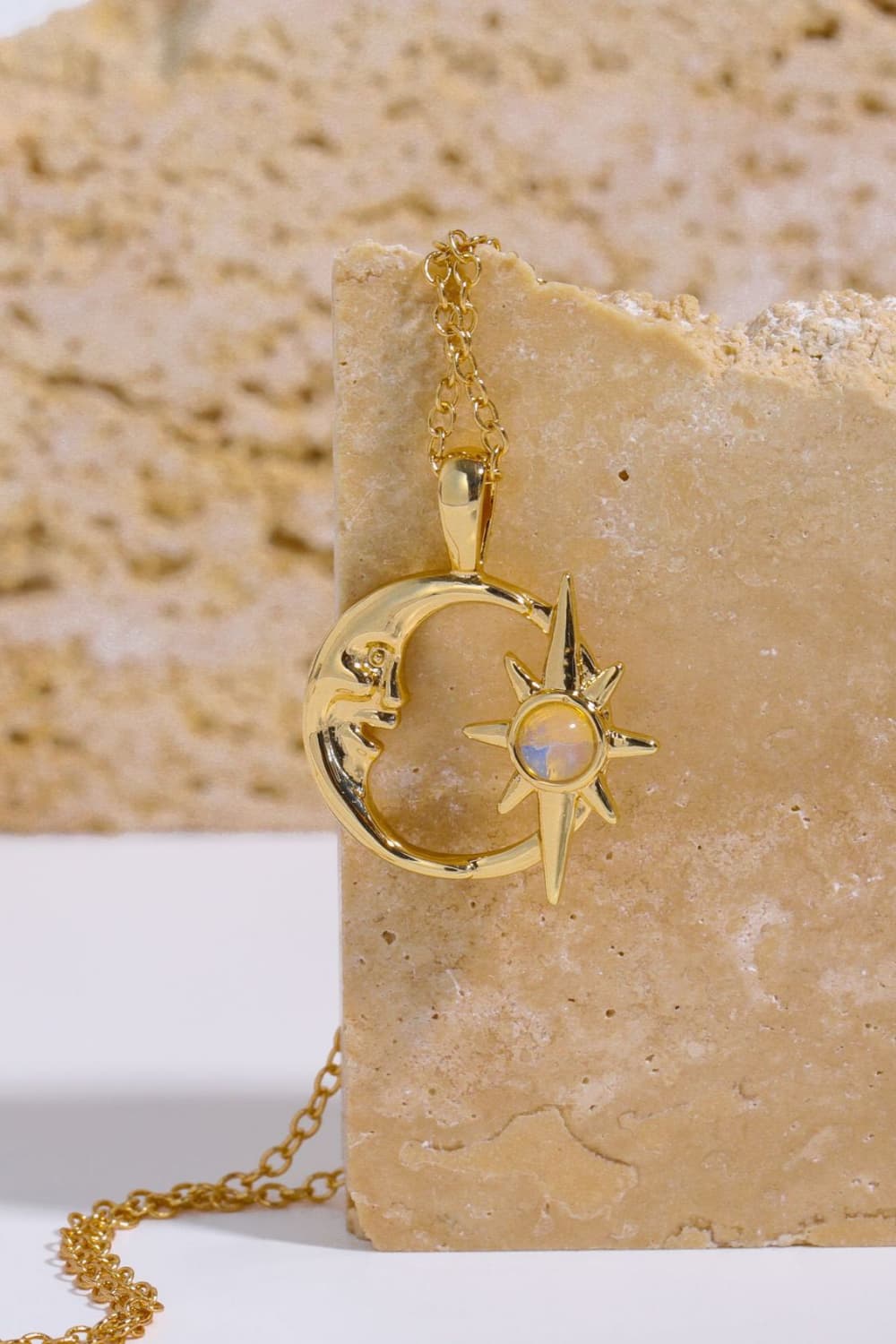 Copper 14K Gold-Plated Moon &amp; Star Shape Pendant Necklace