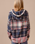 BiBi Drawstring Plaid Drop Shoulder Hoodie