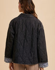 Annie Wear Quilted Printed Lining Snap Down Denim Jacket