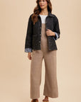 Annie Wear Quilted Printed Lining Snap Down Denim Jacket