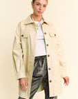 Davi & Dani Faux Leather Button Up Jacket with Chest Pockets