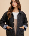 Annie Wear Quilted Printed Lining Snap Down Denim Jacket