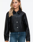 Snobbish Snap Down Long Sleeve PU Leather Jacket