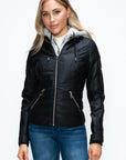 YMI Faux Layered Double-Zipper Jacket with Fuzzy Hood