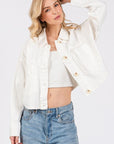 bytos Button Down Cropped Denim Jacket with Patch Pockets