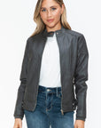 Snobbish Faux Leather Biker Jacket with Side Zip Pockets