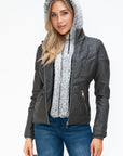 YMI Faux Layered Double-Zipper Jacket with Fuzzy Hood