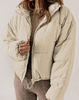 Gray Zip Up Collared Neck Long Sleeve Winter Coat