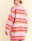 Davi & Dani Contrast Striped Open Front Coat with Pockets