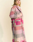 Davi & Dani Tied Color Block Collared Neck Coat